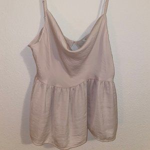 Nude silky cowl neck tank top